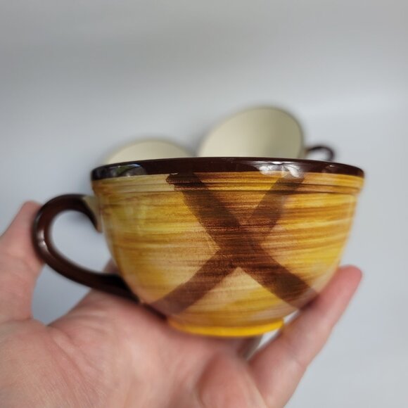 FIVE Metlox Poppytrail Vernon Kilns Organdie Cups Brown Yellow Plaid - Picture 2 of 10